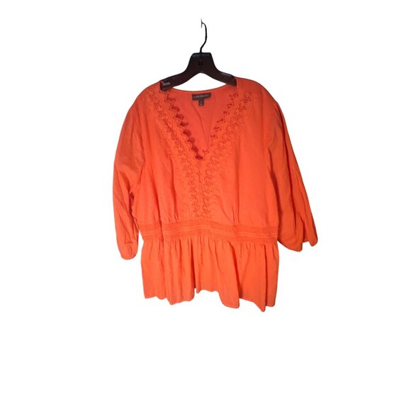 Lane Bryant Womens Orange Lace Trim V-Neck Blouse Size 28 - Picture 1 of 4